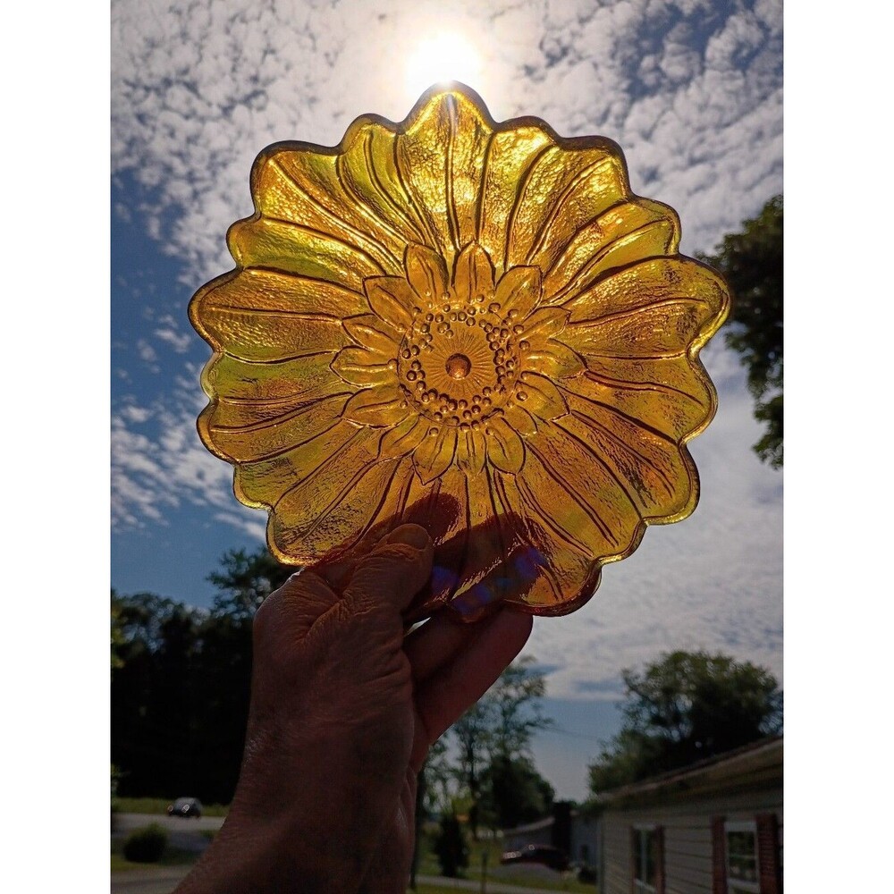 Indiana Glass Sunflower Candy Dish Glass Lily Pons 70's Iridescent - Picture 3 of 8